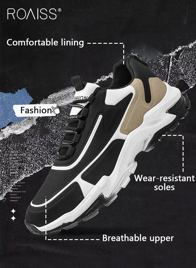 roaiss Men's Stylish Sneakers, Lace up Low Top Sneakers with Soft Lining, Non Slip Trainers, Breathable Lightweight Running Shoes for Men, Suitable for Daily Wear and Outdoor Activities Black White and Brown Color Blocking - Image 4